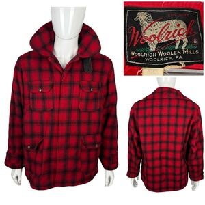 Woolrich Coat Red Black Mackinaw Plaid Wool Jacket Hunting 42 Vintage Outdoors
